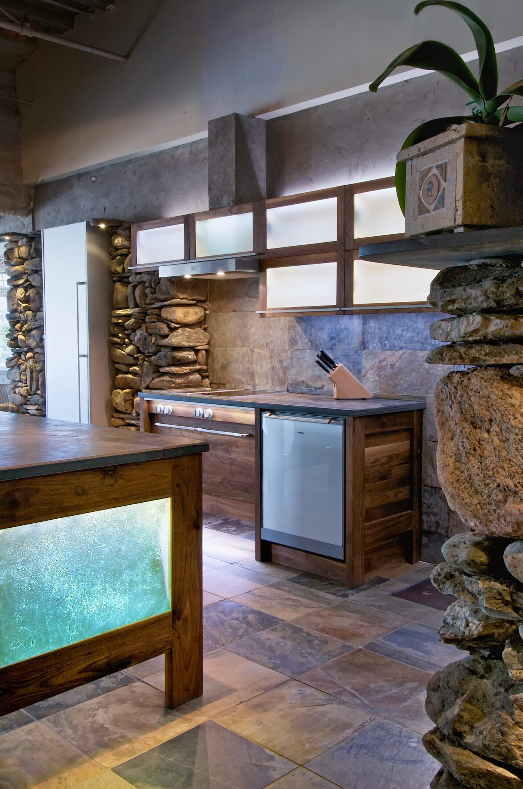 A slate countertop in a kitchen.