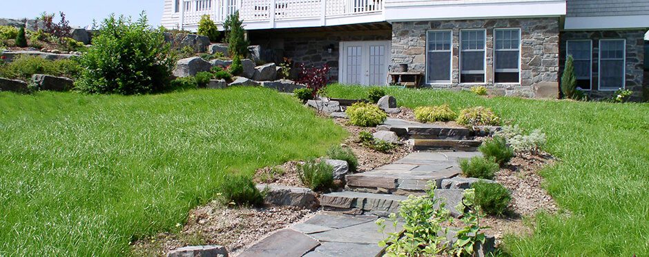 A slate path leading to a house.